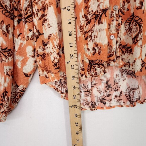 Frye Peasant Blouse Womens Size Large Boho Floral Balloon Sleeve Button Up Top - Picture 6 of 13